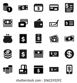 Flat vector icon set - credit card vector, cash, coin stack, check, receipt, dollar calendar, money, wallet, tap pay