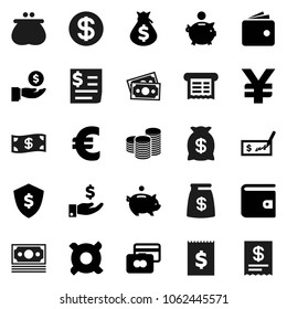 Flat vector icon set - credit card vector, wallet, money bag, piggy bank, investment, coin stack, check, dollar shield, any currency, euro sign, yen, receipt, cash