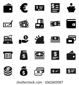 Flat vector icon set - credit card vector, wallet, money bag, piggy bank, investment, check, euro sign, receipt, dollar coin, cash, cashbox