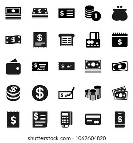 Flat vector icon set - credit card vector, cash, coin stack, check, receipt, dollar calendar, money, wallet, reader, tap pay