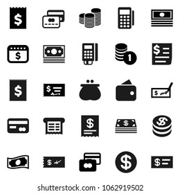 Flat vector icon set - credit card vector, cash, coin stack, check, receipt, dollar calendar, money, wallet, reader