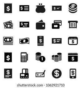 Flat vector icon set - credit card vector, cash, coin stack, check, receipt, dollar calendar, money, wallet, reader, tap pay
