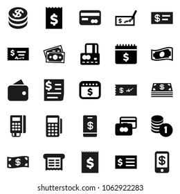 Flat vector icon set - credit card vector, cash, coin stack, check, receipt, dollar calendar, money, wallet, reader, tap pay