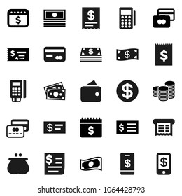 Flat vector icon set - credit card vector, cash, coin stack, check, receipt, dollar calendar, money, wallet, reader, tap pay
