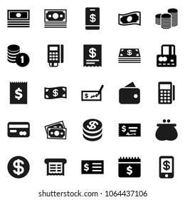 Flat vector icon set - credit card vector, cash, coin stack, check, receipt, dollar calendar, money, wallet, reader, tap pay