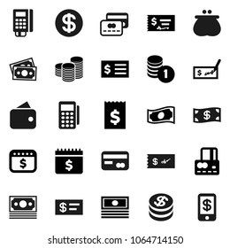Flat vector icon set - credit card vector, cash, coin stack, check, receipt, dollar calendar, money, wallet, reader, tap pay
