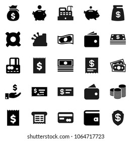 Flat vector icon set - credit card vector, wallet, cash, money bag, piggy bank, investment, coin stack, check, receipt, any currency, cashbox, dollar shield