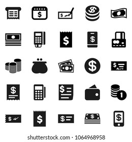 Flat vector icon set - credit card vector, cash, coin stack, check, receipt, dollar calendar, money, wallet, reader, tap pay
