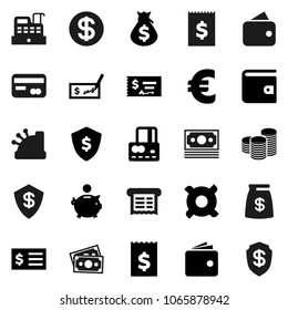 Flat vector icon set - credit card vector, wallet, money bag, piggy bank, coin stack, check, receipt, dollar shield, any currency, euro sign, cashbox