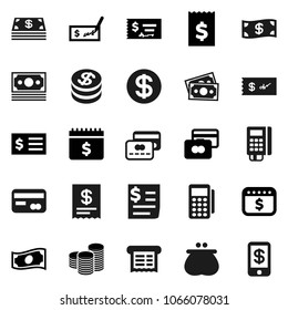 Flat vector icon set - credit card vector, cash, coin stack, check, receipt, dollar calendar, money, wallet, reader, tap pay