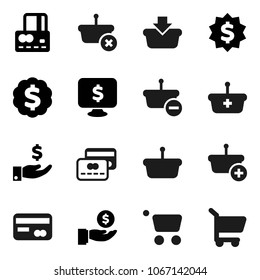 Flat vector icon set - credit card vector, investment, dollar medal, monitor, basket, cart