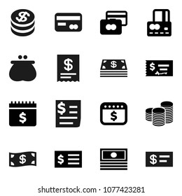 Flat vector icon set - credit card vector, cash, coin stack, check, receipt, dollar calendar, wallet