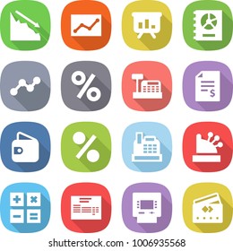 flat vector icon set - crisis vector, statistics, presentation, annual report, graph, percent, cashbox, account balance, wallet, calculator, invoice, atm, credit card