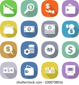flat vector icon set - crisis vector, dollar magnifier, investment, wallet, purse, money, gift, arrow, virtual mining, crypto currency, coin, atm