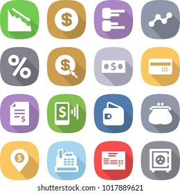 flat vector icon set - crisis vector, dollar, diagram, graph, percent, arrow, money, credit card, account balance, mobile pay, wallet, purse, pin, cashbox, invoice, safe