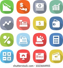 flat vector icon set - crisis vector, investment, money, diagram, graph, cashbox, receipt, wallet, percent, calculator, presentation, invoice, credit card