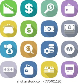flat vector icon set - crisis vector, dollar, magnifier, wallet, purse, money bag, gift, arrow, virtual mining, crypto currency, atm