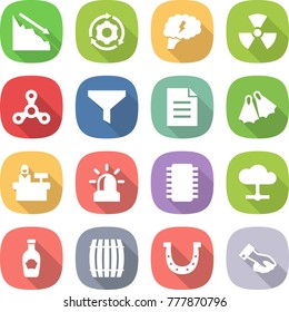 flat vector icon set - crisis vector, around gear, brain, nuclear, spinner, funnel, document, flippers, reception, alarm, chip, cloud, ketchup, barrel, horseshoe, wiping