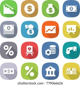 flat vector icon set - crisis vector, dollar, money bag, gift, statistics, presentation, percent, virtual mining, hand coin, library