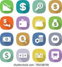 flat vector icon set - crisis vector, dollar, magnifier, investment, wallet, purse, money bag, arrow, virtual mining, crypto currency, coin, atm