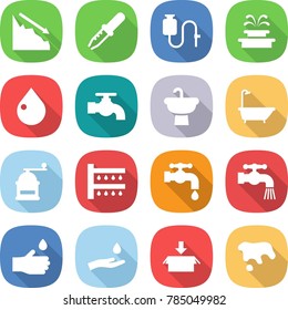 flat vector icon set - crisis vector, pipette, dropper, fountain, drop, water tap, sink, bath, hand mill, watering, and, package, spot