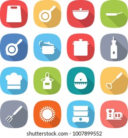 Flat Vector Icon Set - Cutting Board Vector, Pan, Cauldron, Steam, Vegetable Oil, Cook Hat, Apron, Egg Timer, Whisk, Big Fork, Gas Oven, Double Boiler, Food Processor