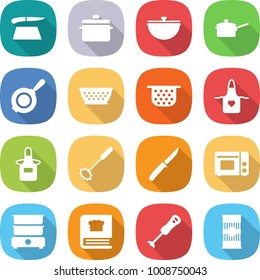 flat vector icon set - cutting board vector, pan, cauldron, saute, colander, apron, whisk, knife, grill oven, double boiler, cooking book, blender, pasta
