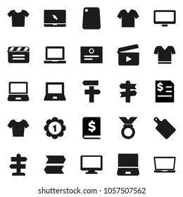 Flat vector icon set - cutting board vector, notebook pc, certificate, annual report, t shirt, medal, signpost, cinema clap, monitor, clothes
