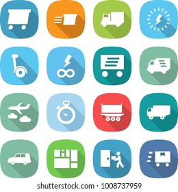 flat vector icon set - delivery vector, truck, lightning, gyroscooter, infinity power, journey, stopwatch, shipping, car, consolidated cargo, courier, fast deliver