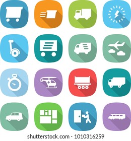 flat vector icon set - delivery vector, truck, lightning, gyroscooter, journey, stopwatch, ambulance helicopter, shipping, car, consolidated cargo, courier, speed train