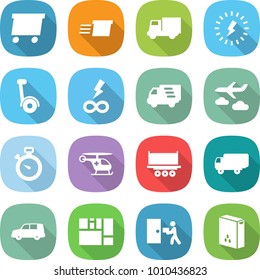 flat vector icon set - delivery vector, truck, lightning, gyroscooter, infinity power, journey, stopwatch, ambulance helicopter, shipping, car, consolidated cargo, courier, cereals