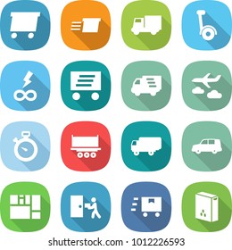 flat vector icon set - delivery vector, truck, gyroscooter, infinity power, journey, stopwatch, shipping, car, consolidated cargo, courier, fast deliver, cereals