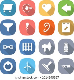 flat vector icon set - delivery vector, cell corection, heart, left arrow, funnel, sperm, ear, roentgen, school, pallet, loudspeaker, remote control, on off button, windmill, scraper, drying clothes