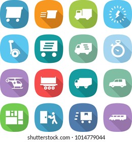 flat vector icon set - delivery vector, truck, lightning, gyroscooter, stopwatch, ambulance helicopter, shipping, car, consolidated cargo, courier, fast deliver, speed train