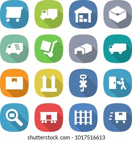 flat vector icon set - delivery vector, truck, warehouse, box, cargo stoller, shipping, package, top sign, do not hook, courier, search, railroad, pallet, fast deliver