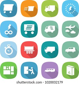 flat vector icon set - delivery vector, truck, lightning, infinity power, journey, stopwatch, shipping, car, consolidated cargo, courier, speed train, cereals