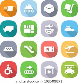 flat vector icon set - delivery vector, lunar rover, box, cargo stroller, shipping, consolidated, plane, car baggage, taxi, escalator, ticket, departure, invalid, conveyor, warehouse, wash