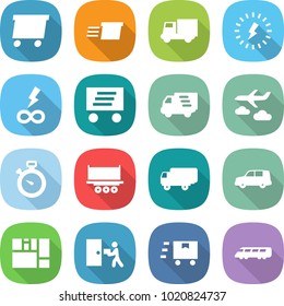 flat vector icon set - delivery vector, truck, lightning, infinity power, journey, stopwatch, shipping, car, consolidated cargo, courier, fast deliver, speed train