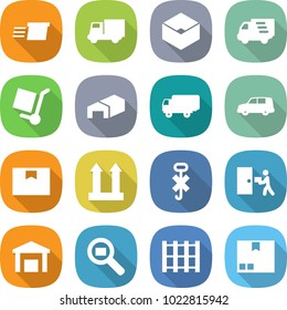 flat vector icon set - delivery vector, truck, box, cargo stoller, warehouse, shipping, car, package, top sign, do not hook, courier, search, pallet