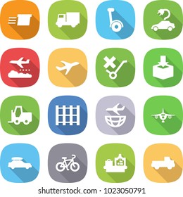 flat vector icon set - delivery vector, truck, gyro scooter, electric car, weather management, plane, do not trolley sign, package, fork loader, pallet, shipping, baggage, bike, checking, pickup