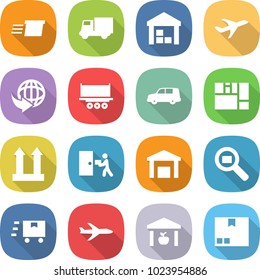 flat vector icon set - delivery vector, truck, warehouse, plane, shipping, car, consolidated cargo, top sign, courier, search, fast deliver, package