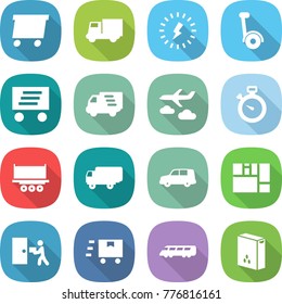 flat vector icon set - delivery vector, truck, lightning, gyroscooter, journey, stopwatch, shipping, car, consolidated cargo, courier, fast deliver, speed train, cereals