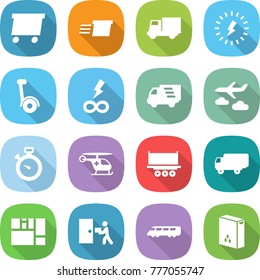 flat vector icon set - delivery vector, truck, lightning, gyroscooter, infinity power, journey, stopwatch, ambulance helicopter, shipping, consolidated cargo, courier, speed train, cereals