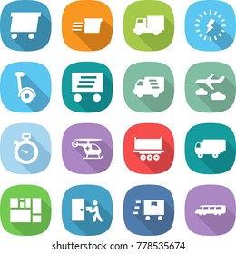 flat vector icon set - delivery vector, truck, lightning, gyroscooter, journey, stopwatch, ambulance helicopter, shipping, consolidated cargo, courier, fast deliver, speed train