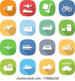 flat vector icon set - delivery vector, weather management, cargo stoller, bike, plane, sea shipping, car, port, train, taxi, motorcycle, baggage checking, yacht, pickup, wash