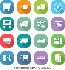 flat vector icon set - delivery vector, truck, lightning, journey, ambulance helicopter, shipping, car, consolidated cargo, courier, fast deliver, speed train, cereals
