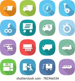 flat vector icon set - delivery vector, truck, lightning, gyroscooter, infinity power, stopwatch, ambulance helicopter, shipping, car, consolidated cargo, courier, fast deliver, speed train
