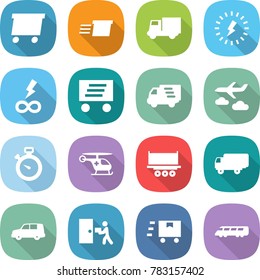 flat vector icon set - delivery vector, truck, lightning, infinity power, journey, stopwatch, ambulance helicopter, shipping, car, courier, fast deliver, speed train