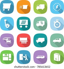 flat vector icon set - delivery vector, truck, lightning, gyroscooter, stopwatch, ambulance helicopter, shipping, car, consolidated cargo, courier, speed train, cereals