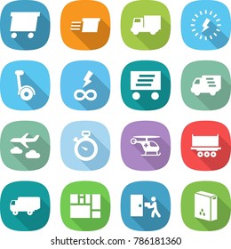 flat vector icon set - delivery vector, truck, lightning, gyroscooter, infinity power, journey, stopwatch, ambulance helicopter, shipping, consolidated cargo, courier, cereals